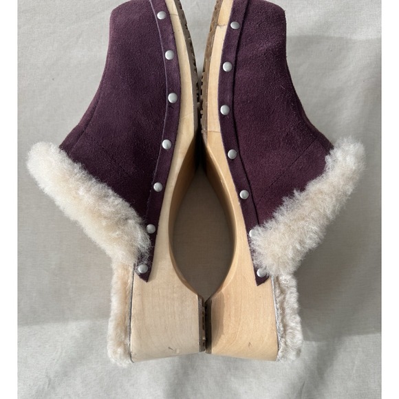 UGG Australia Shearling Clogs Womens 10 Plum Suede Wood Sole Slip On Fur Lined - Picture 11 of 16